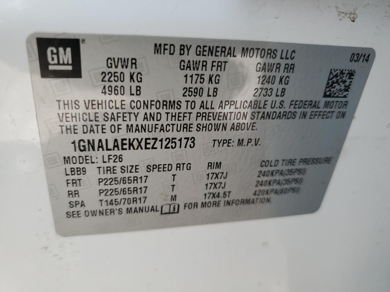 2014 Chevrolet Equinox Ls vin: 1GNALAEKXEZ125173