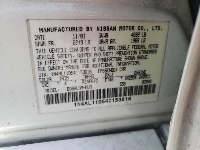 2004 Nissan Altima Base VIN: 1N4AL11D54C153616 Lot: 52872244