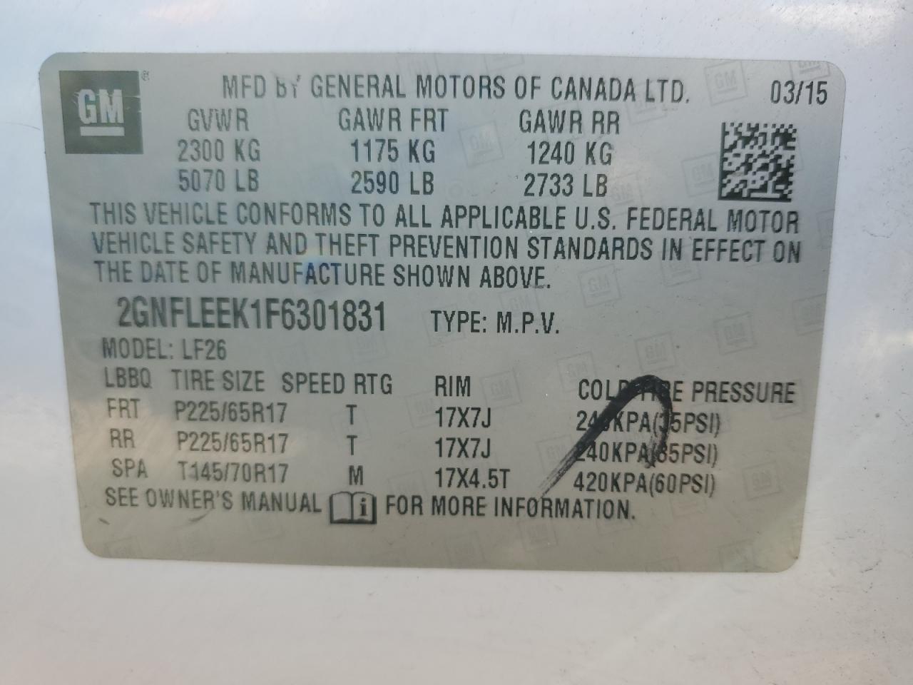 2GNFLEEK1F6301831 2015 Chevrolet Equinox Ls