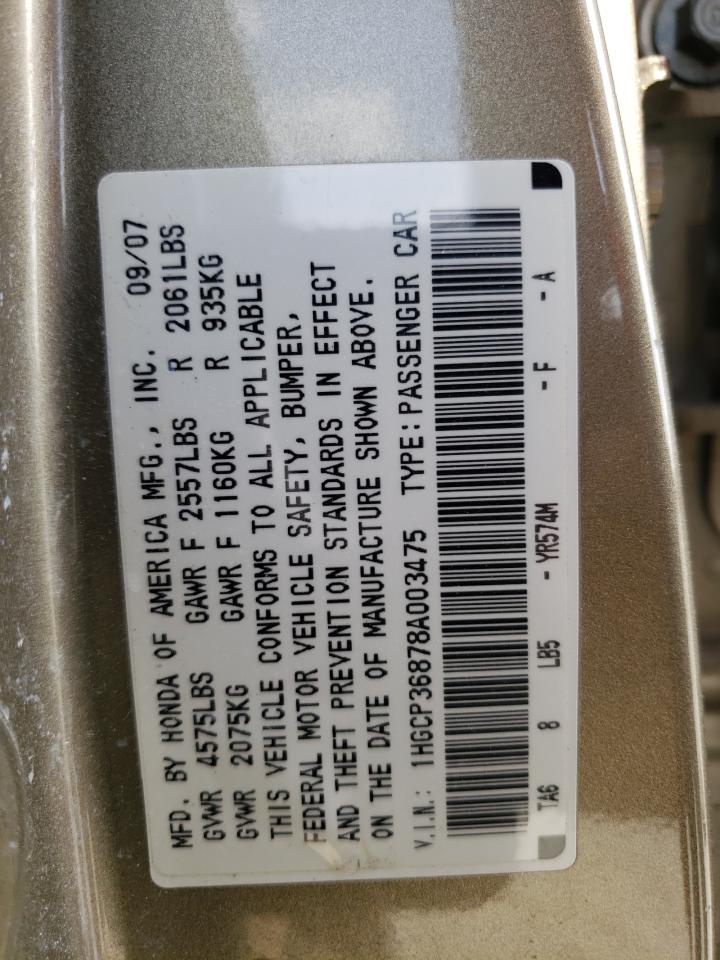 1HGCP36878A003475 2008 Honda Accord Exl