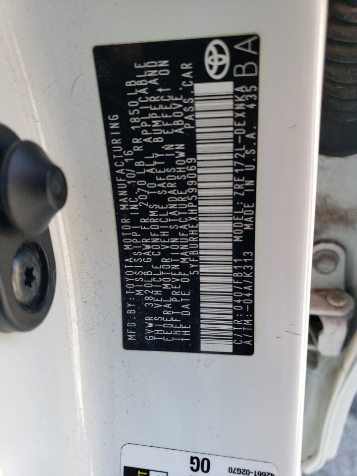 5YFBURHEXHP599069 2017 Toyota Corolla L