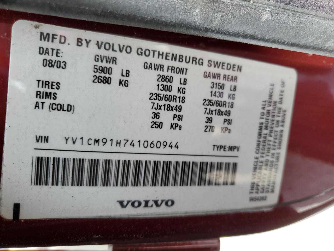 YV1CM91H741060944 2004 Volvo Xc90 T6