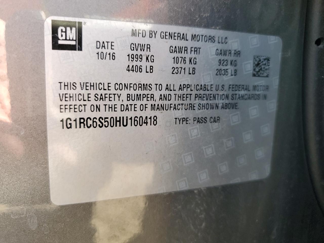 1G1RC6S50HU160418 2017 Chevrolet Volt Lt