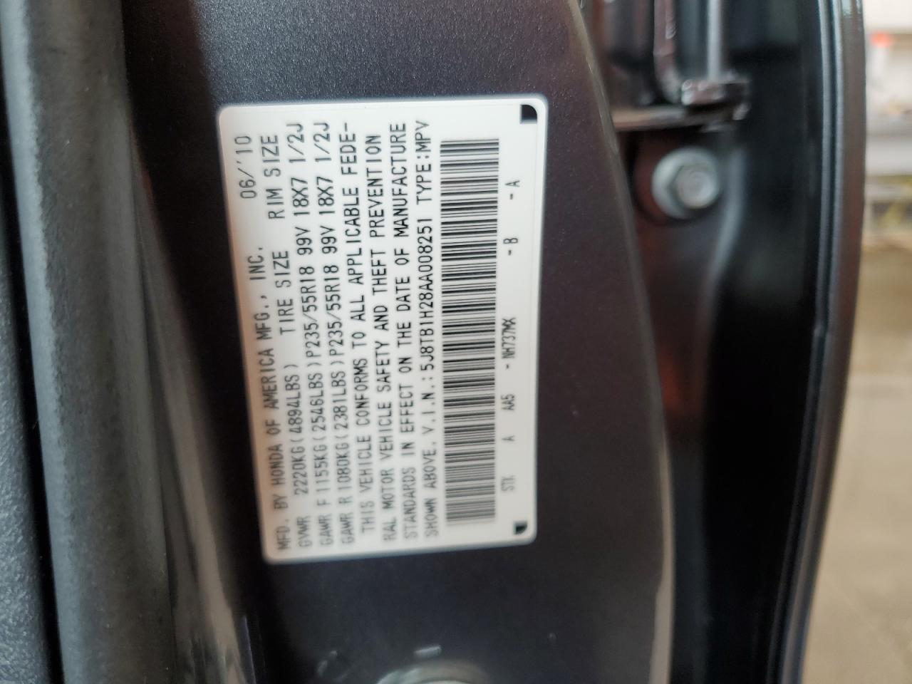 5J8TB1H28AA008251 2010 Acura Rdx