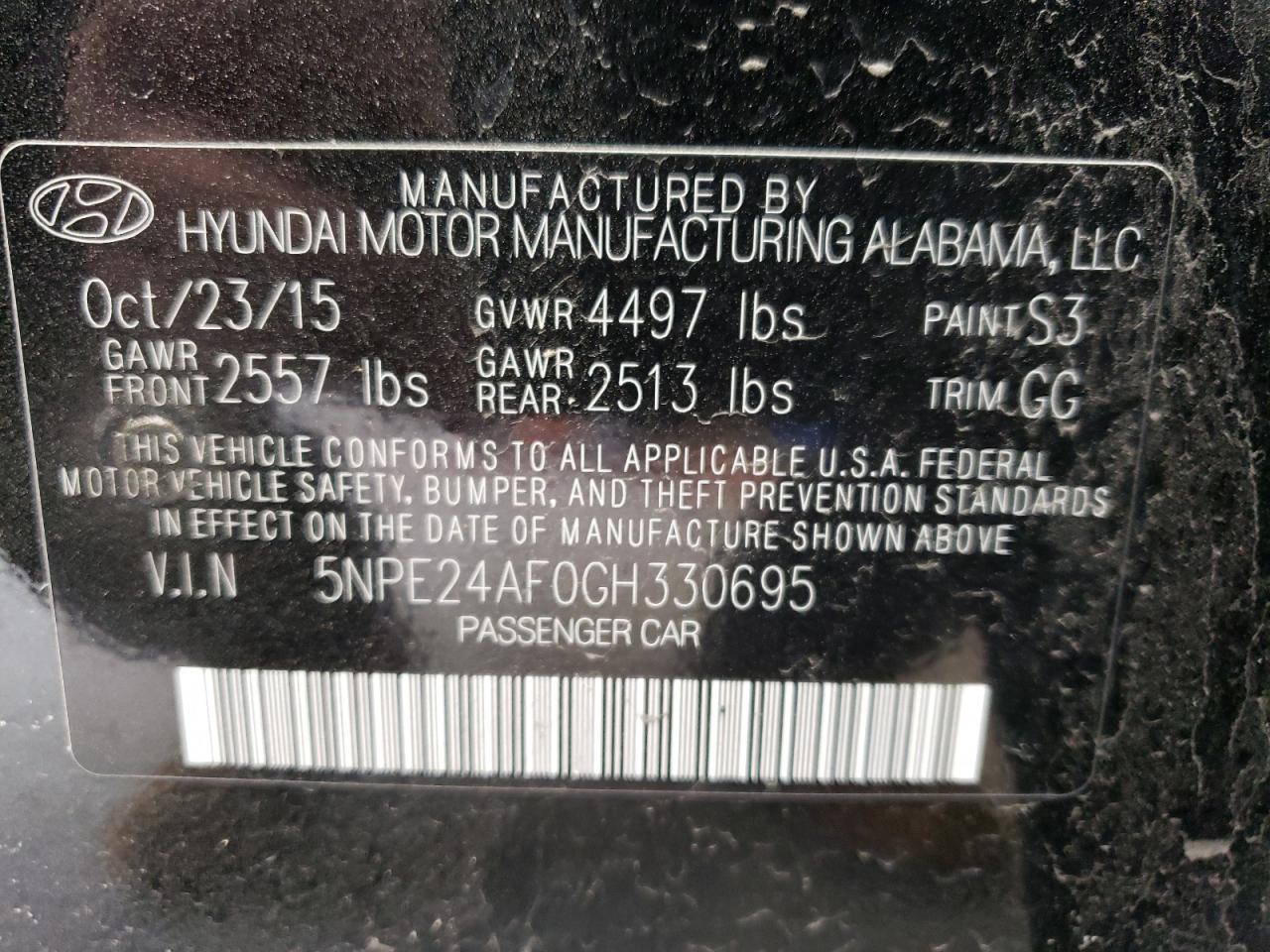 5NPE24AF0GH330695 2016 Hyundai Sonata Se