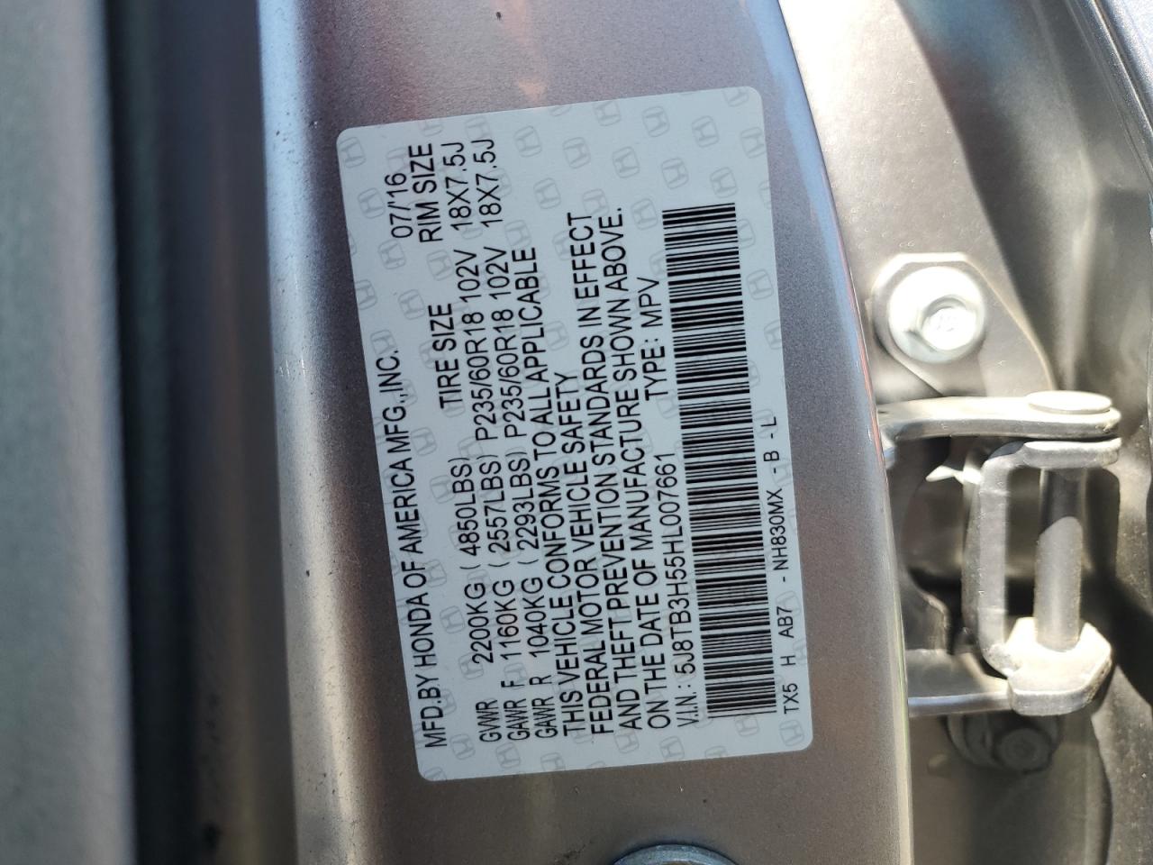 5J8TB3H55HL007661 2017 Acura Rdx Technology