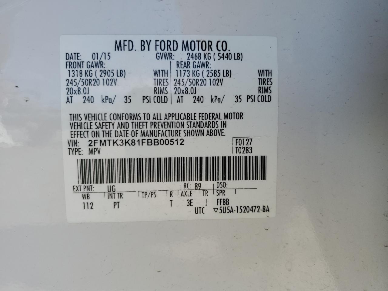 2FMTK3K81FBB00512 2015 Ford Edge Titanium