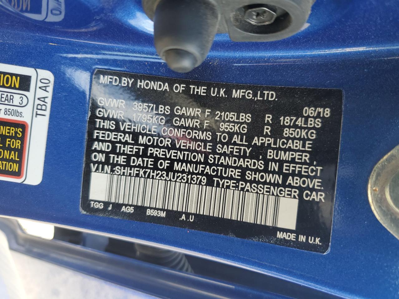 SHHFK7H23JU231379 2018 Honda Civic Lx