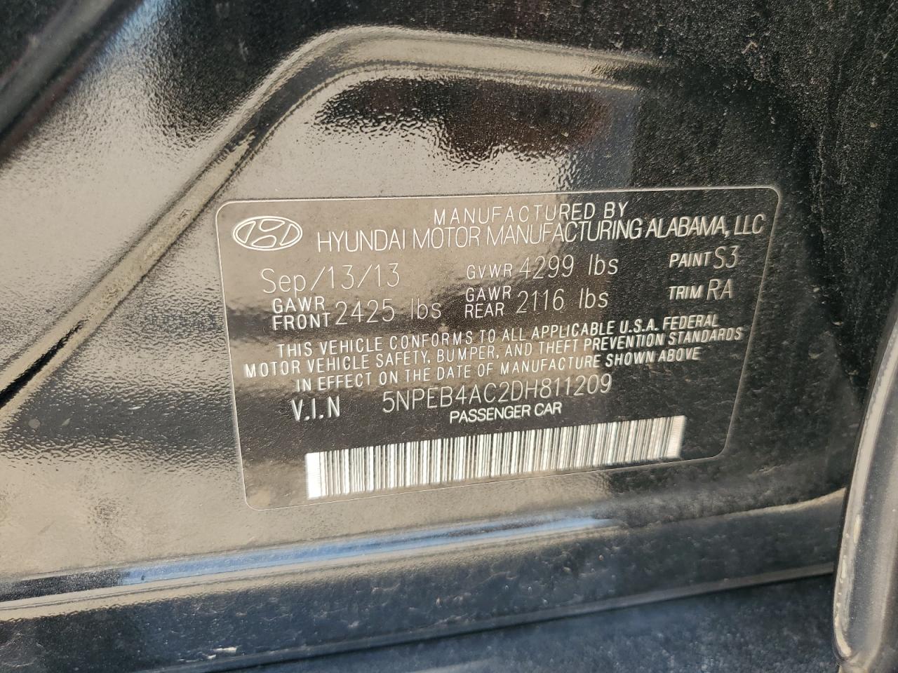 5NPEB4AC2DH811209 2013 Hyundai Sonata Gls