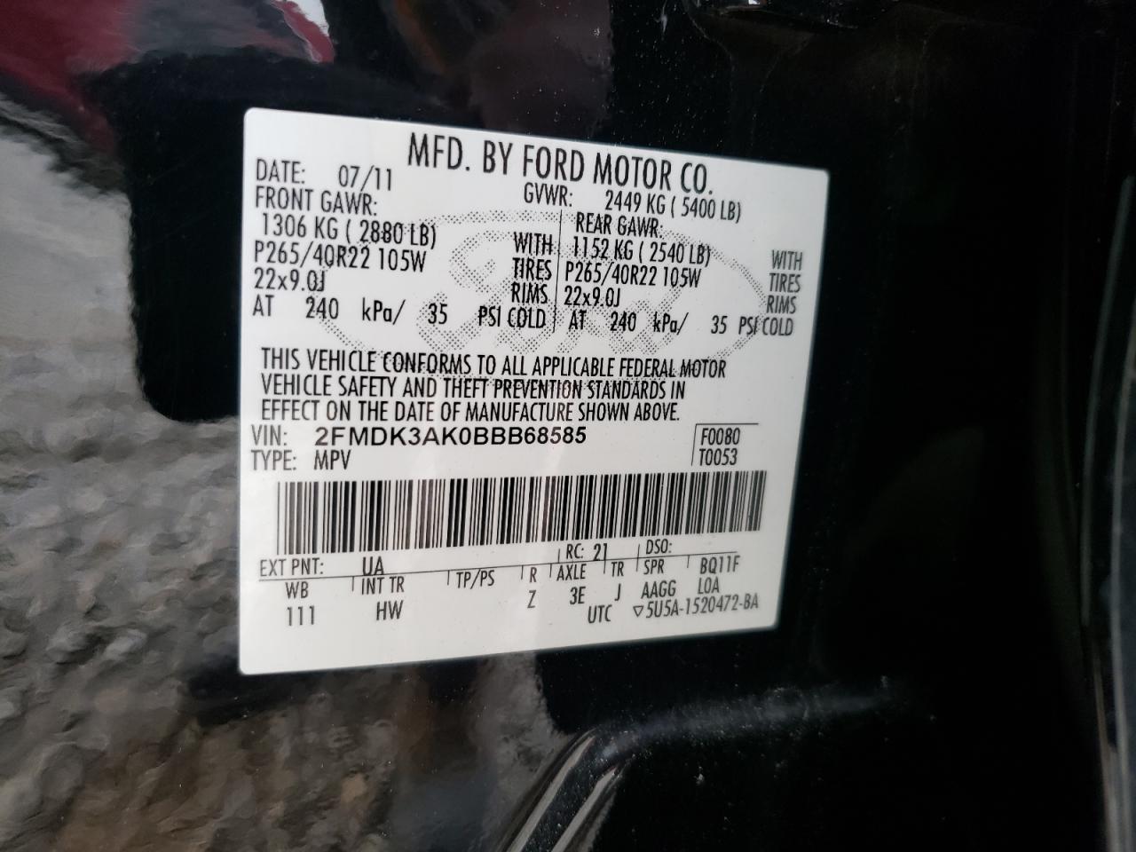 2FMDK3AK0BBB68585 2011 Ford Edge Sport