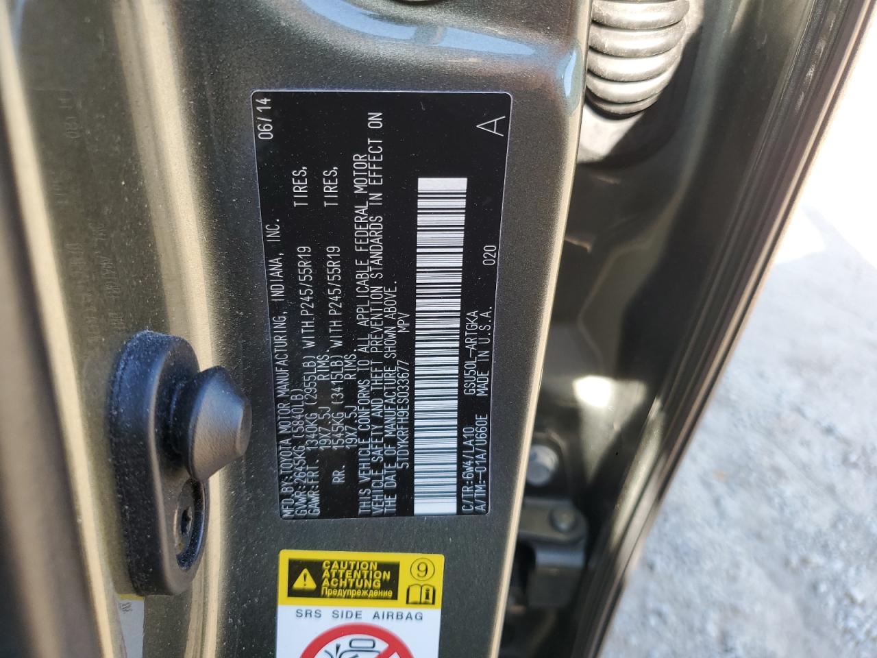 5TDYKRFH9ES033677 2014 Toyota Highlander Limited