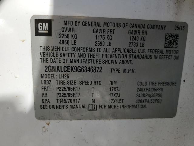 2016 Chevrolet Equinox Lt VIN: 2GNALCEK9G6346872 Lot: 50826394