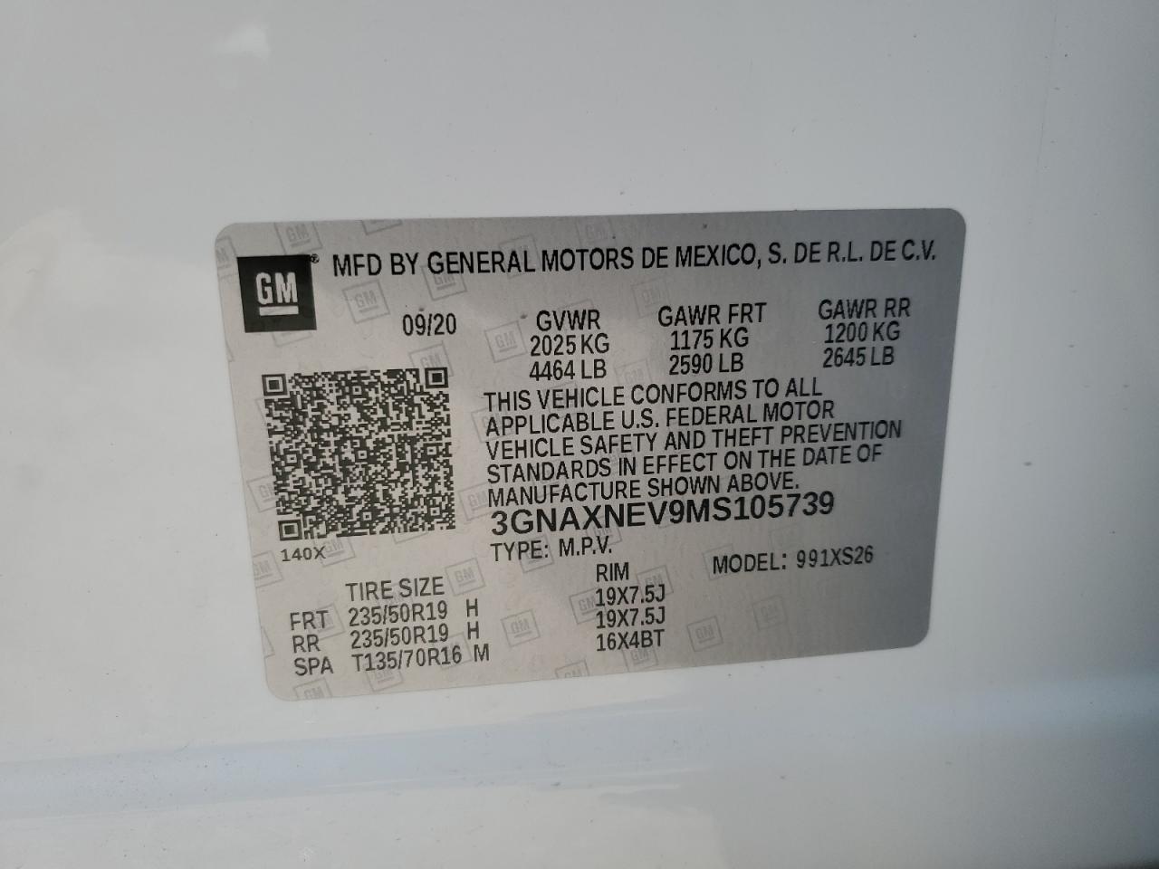 3GNAXNEV9MS105739 2021 Chevrolet Equinox Premier