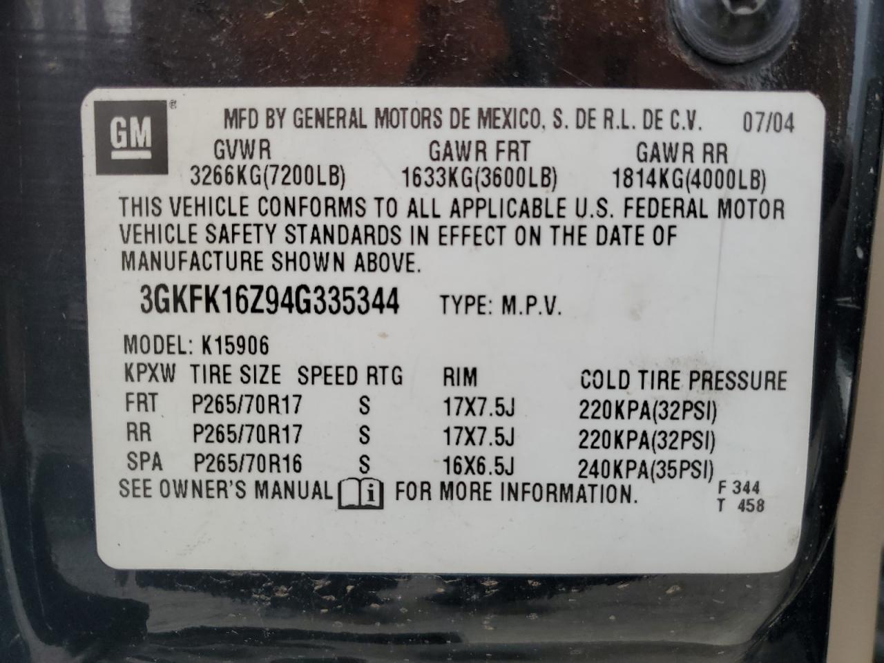 3GKFK16Z94G335344 2004 GMC Yukon Xl K1500