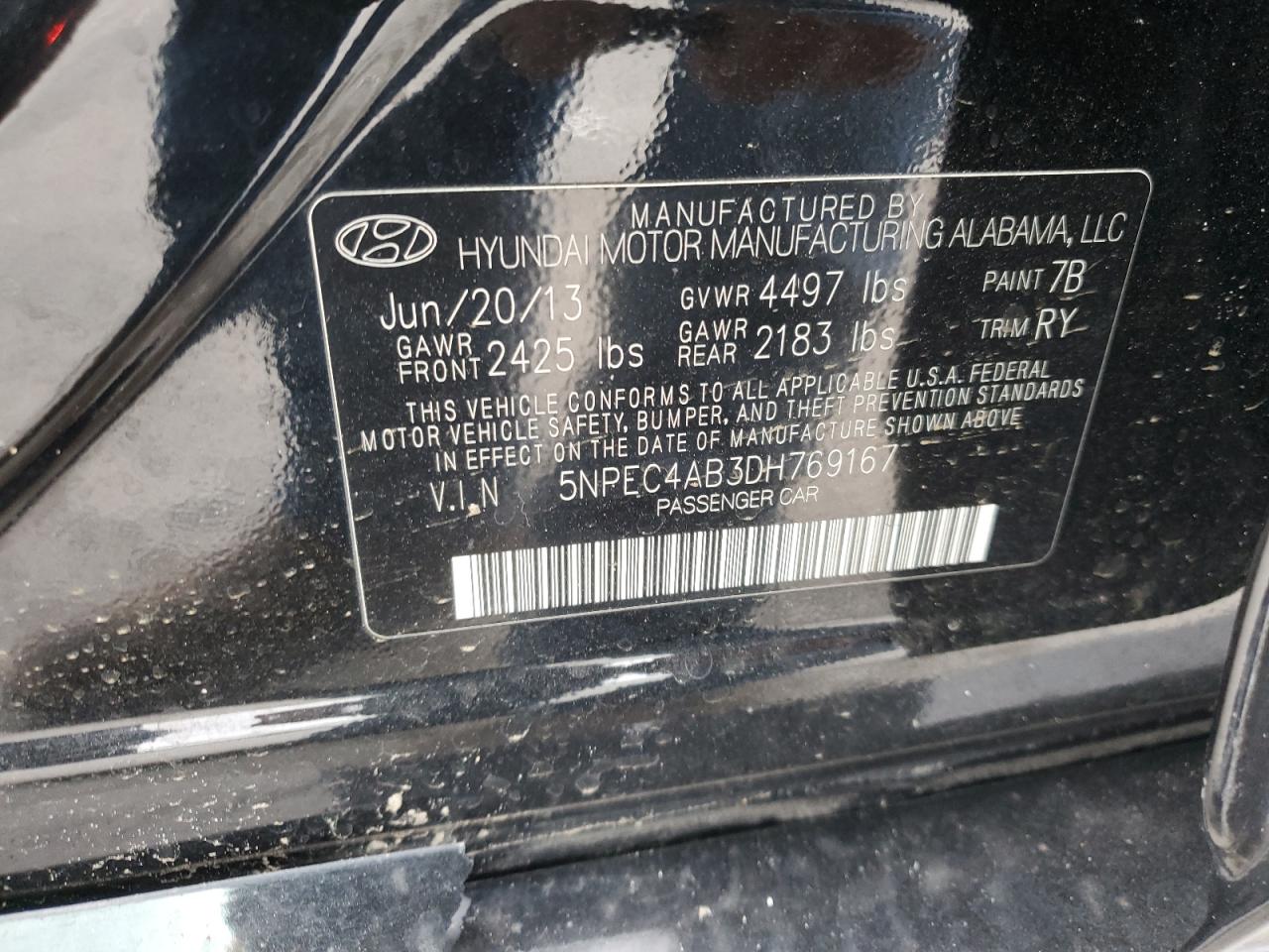 5NPEC4AB3DH769167 2013 Hyundai Sonata Se