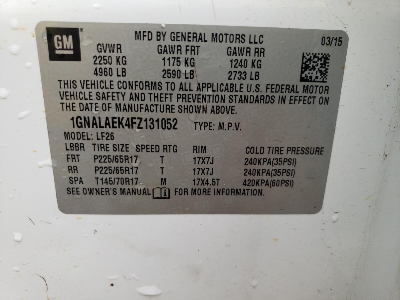 1GNALAEK4FZ131052 2015 Chevrolet Equinox Ls