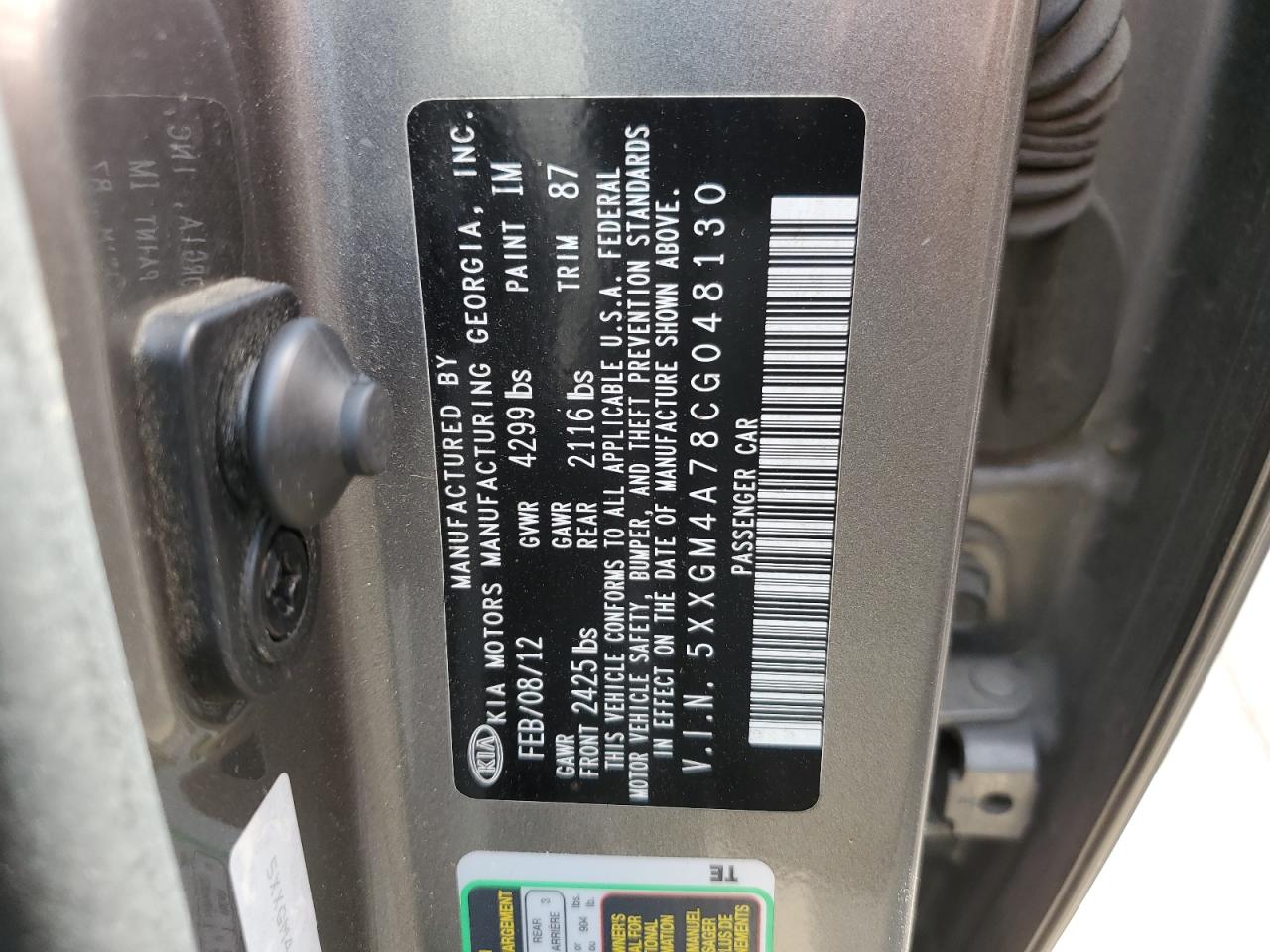 5XXGM4A78CG048130 2012 Kia Optima Lx