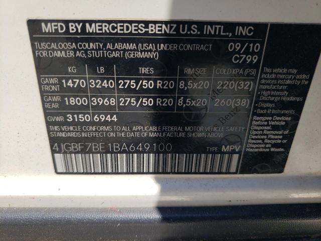 2011 Mercedes-Benz Gl 450 4Matic VIN: 4JGBF7BE1BA649100 Lot: 52315834