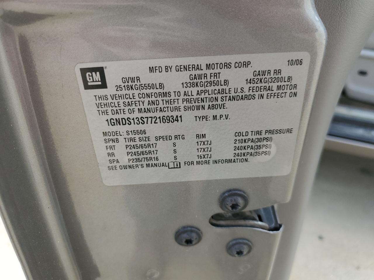 1GNDS13S772169341 2007 Chevrolet Trailblazer Ls