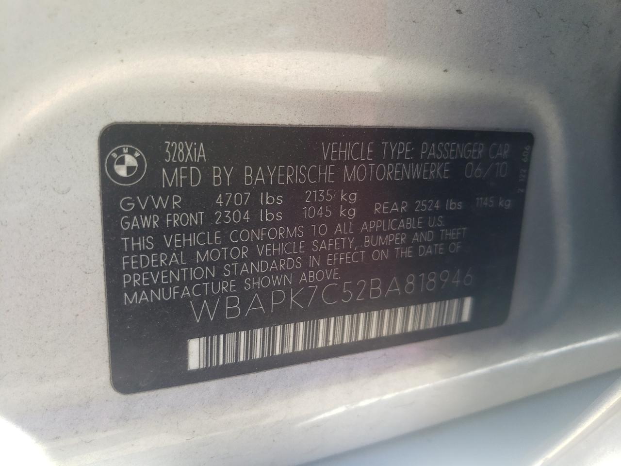 WBAPK7C52BA818946 2011 BMW 328 Xi