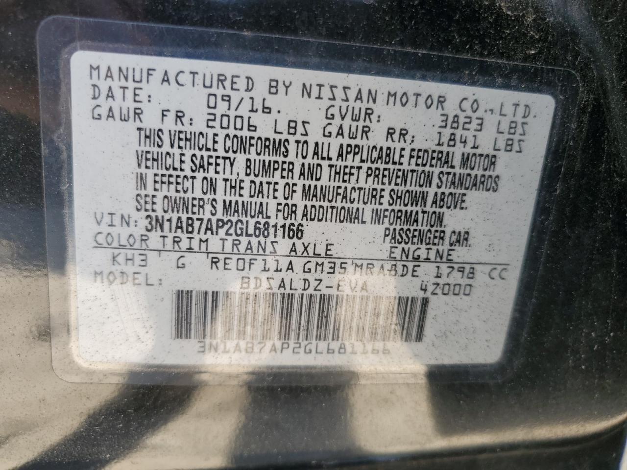 2016 Nissan Sentra S vin: 3N1AB7AP2GL681166