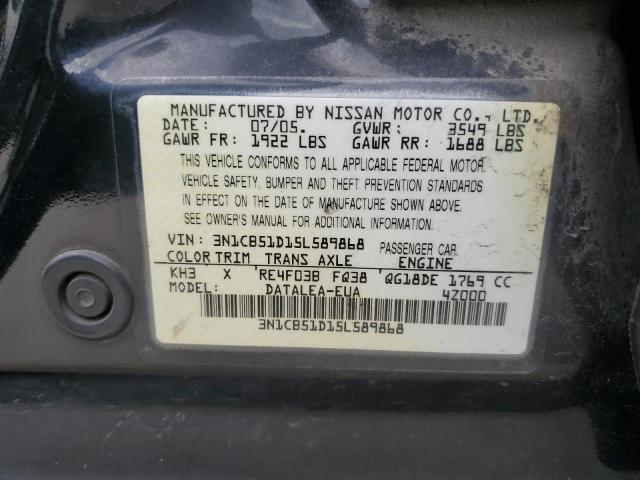 2005 Nissan Sentra 1.8 VIN: 3N1CB51D15L589868 Lot: 52699134