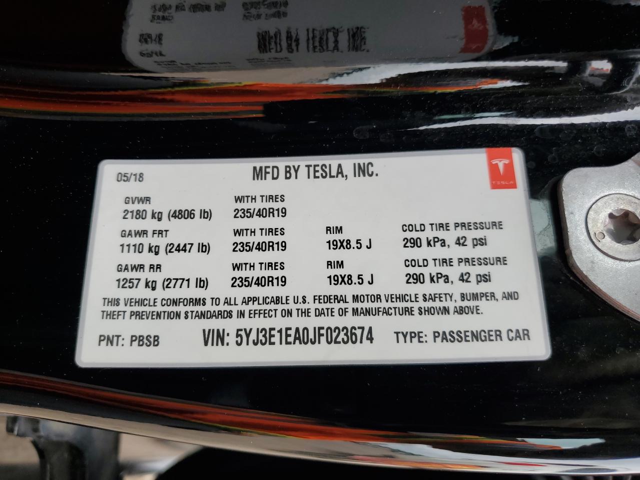 5YJ3E1EA0JF023674 2018 Tesla Model 3