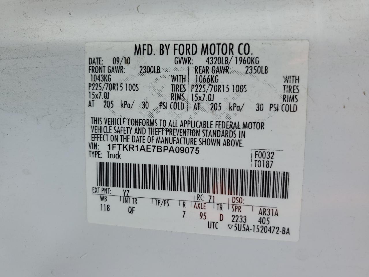 1FTKR1AE7BPA09075 2011 Ford Ranger