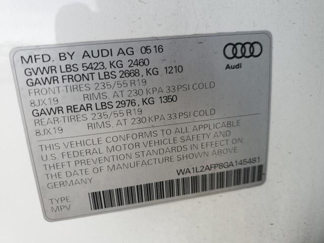 2016 Audi Q5 Premium Plus VIN: WA1L2AFP8GA145481 Lot: 50639044