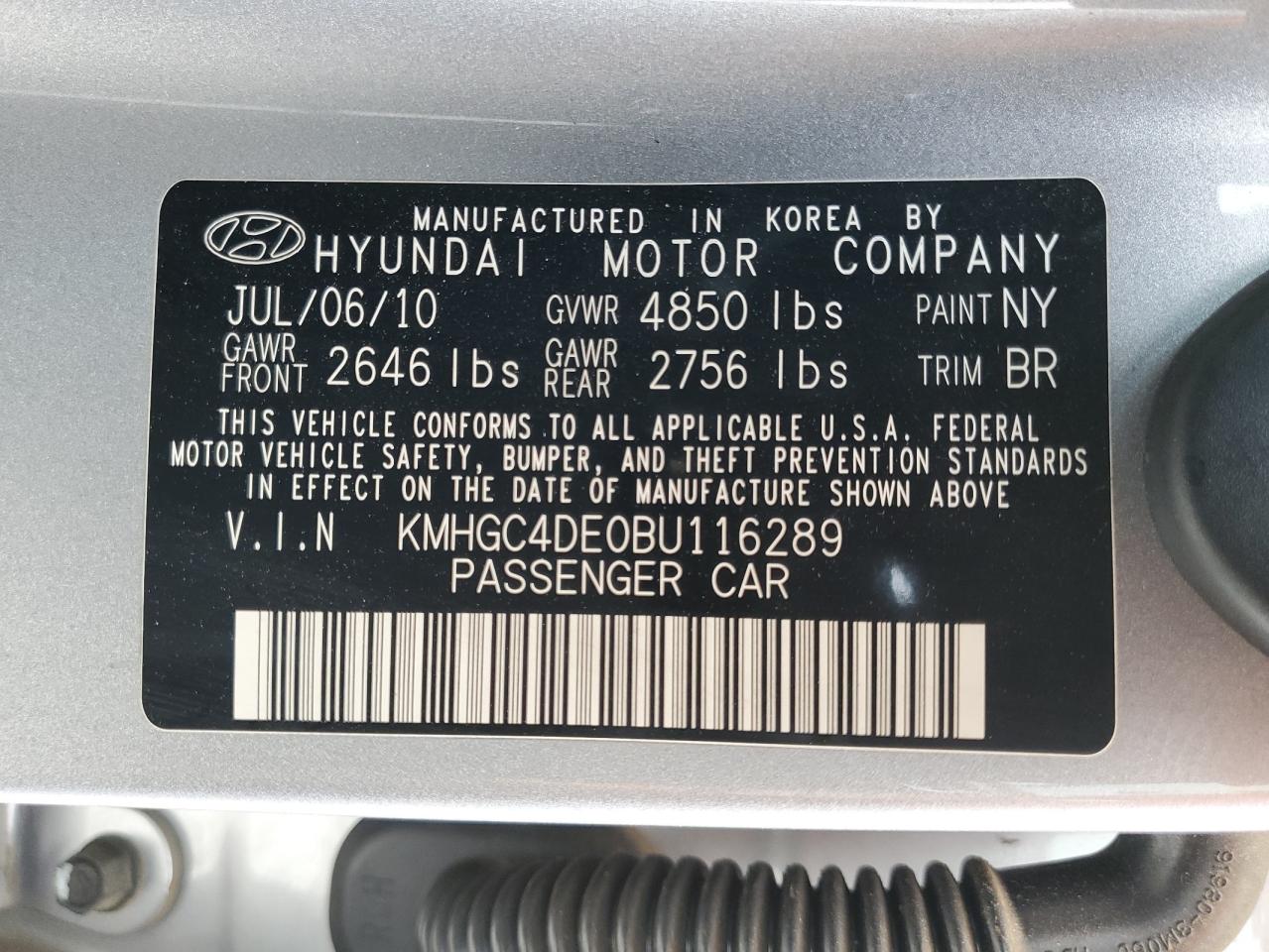 KMHGC4DE0BU116289 2011 Hyundai Genesis 3.8L