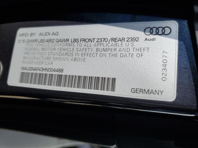 2017 Audi A4 Premium VIN: WAUGNAF43HN004488 Lot: 51944264