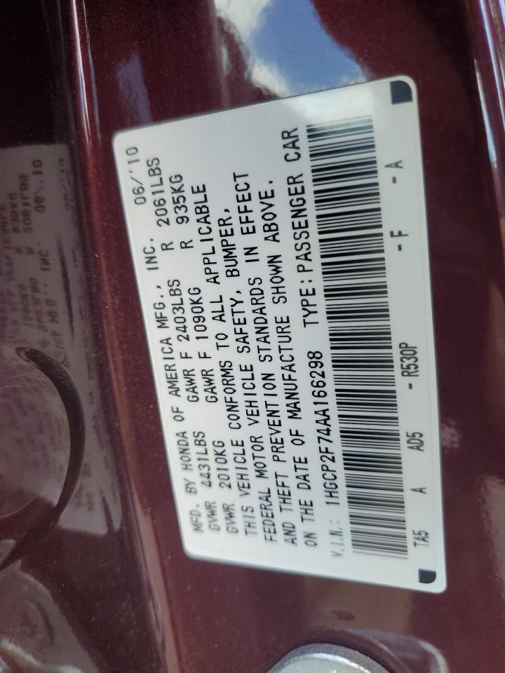 1HGCP2F74AA166298 2010 Honda Accord Ex