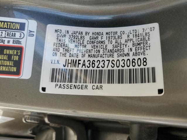 2007 Honda Civic Hybrid VIN: JHMFA36237S030608 Lot: 53001714