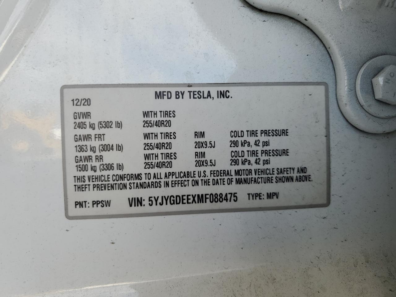 5YJYGDEEXMF088475 2021 Tesla Model Y