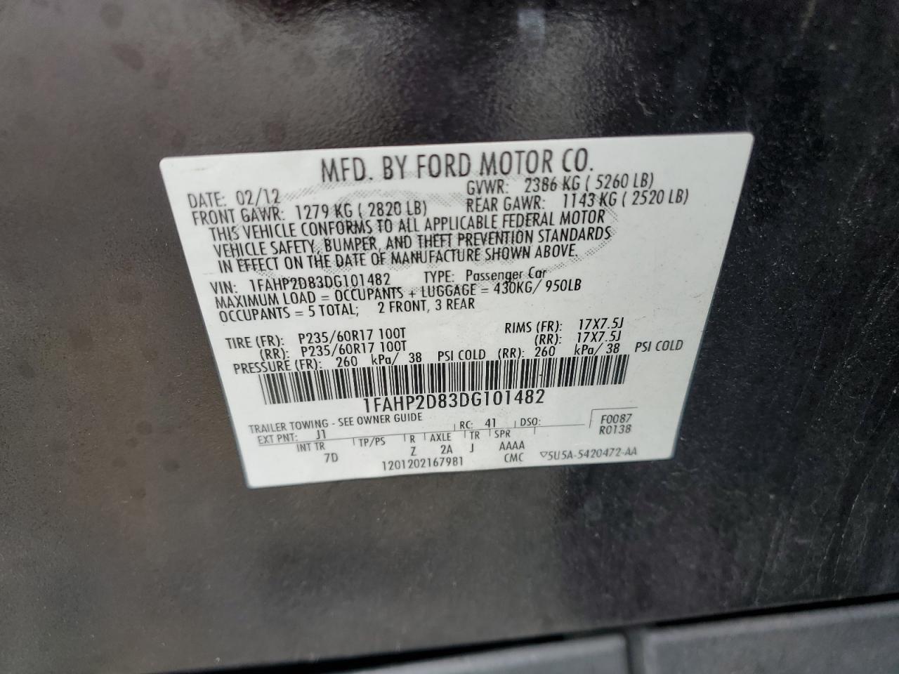 1FAHP2D83DG101482 2013 Ford Taurus Se