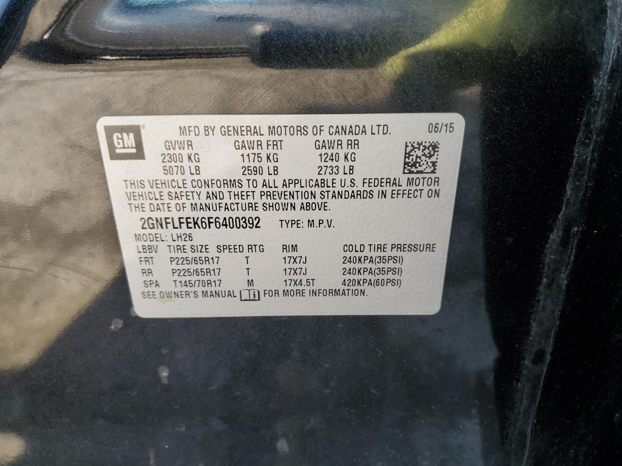 2GNFLFEK6F6400392 2015 Chevrolet Equinox Lt