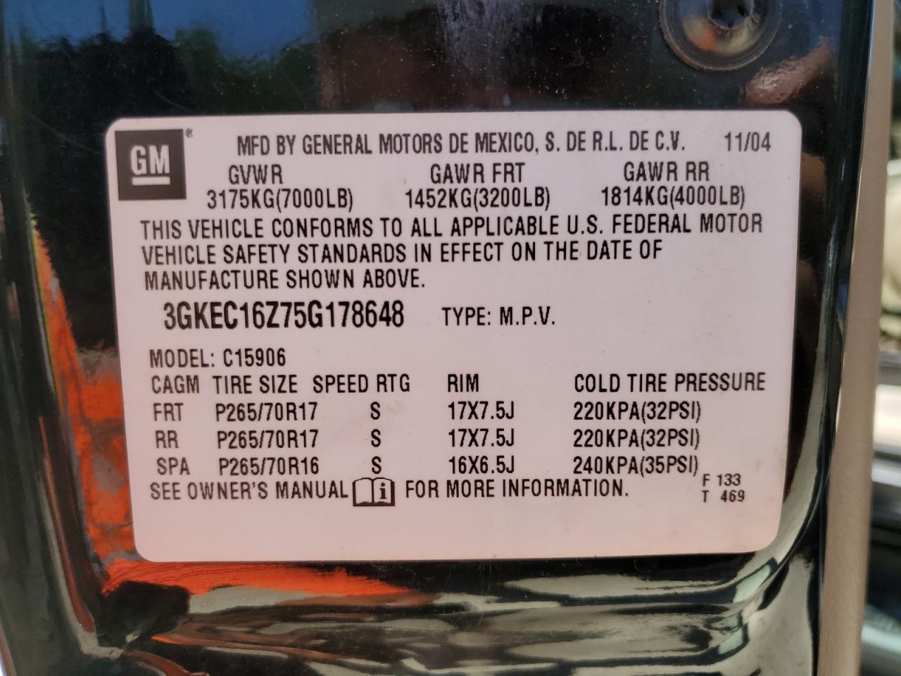 3GKEC16Z75G178648 2005 GMC Yukon Xl C1500