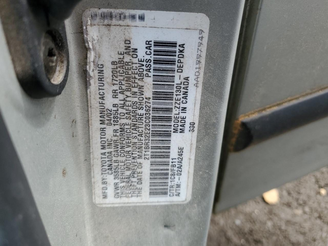 2T1BR32E23C036274 2003 Toyota Corolla Ce