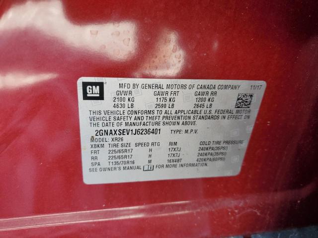 2018 Chevrolet Equinox Lt VIN: 2GNAXSEV1J6236401 Lot: 62076284