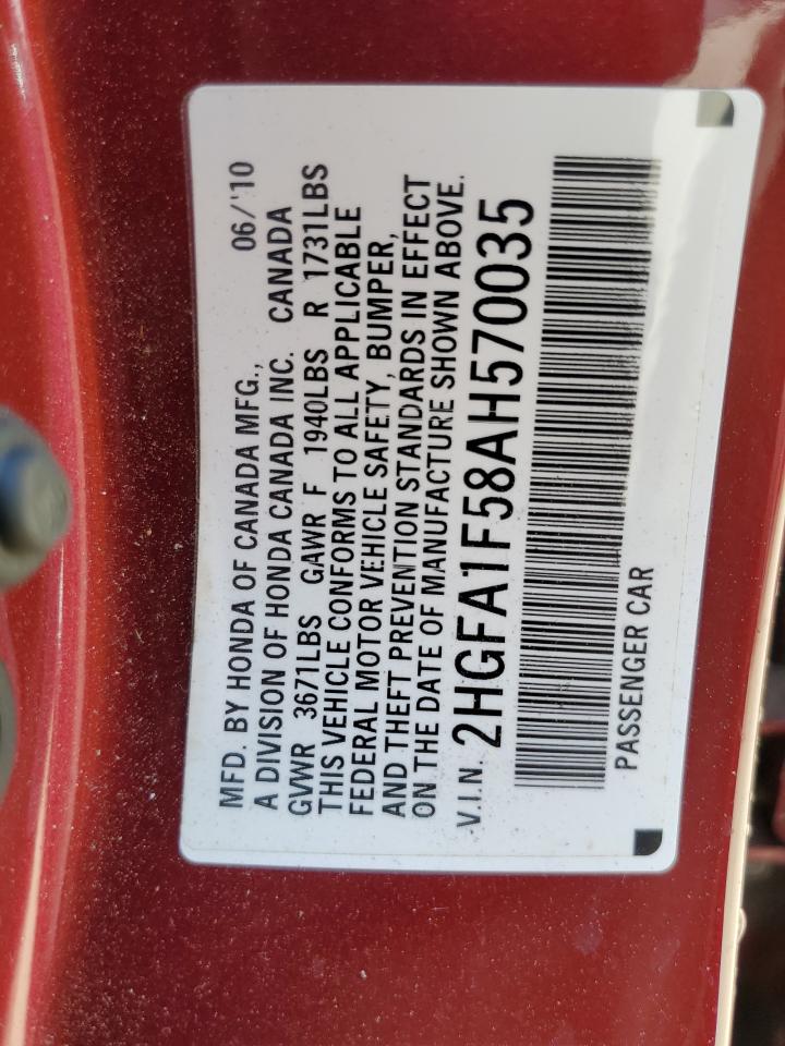 2HGFA1F58AH570035 2010 Honda Civic Lx
