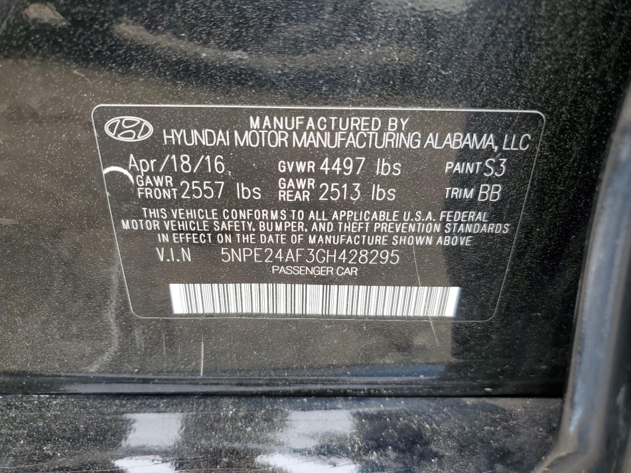 5NPE24AF3GH428295 2016 Hyundai Sonata Se