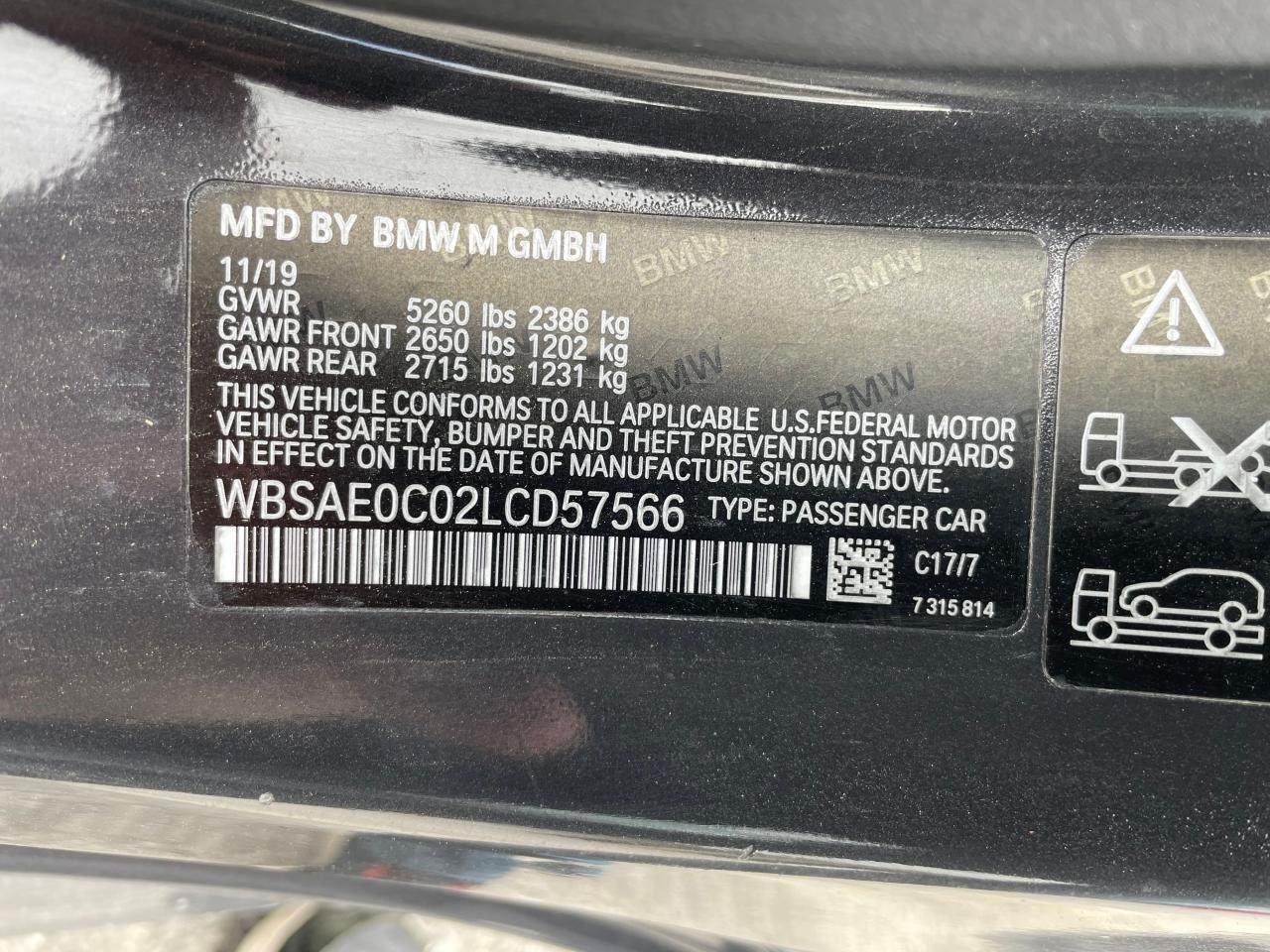 2020 BMW M8 vin: WBSAE0C02LCD57566