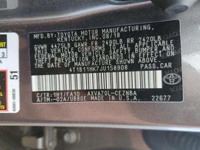 VIN 4T1B11HK7JU158908 2018 Toyota Camry, L no.12