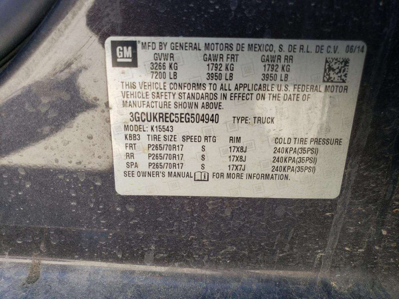 3GCUKREC5EG504940 2014 Chevrolet Silverado K1500 Lt