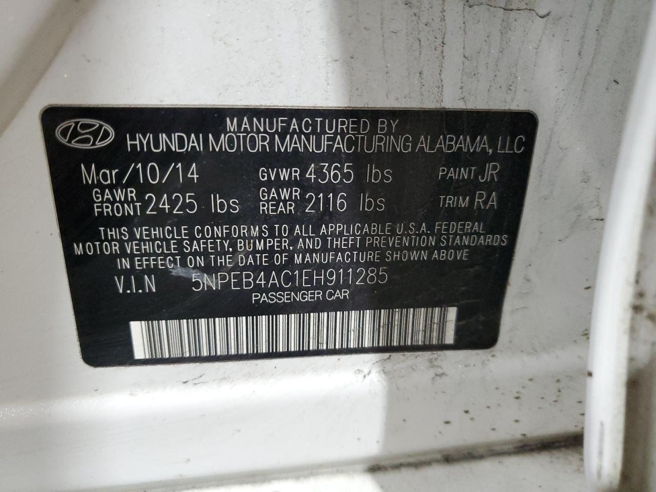 5NPEB4AC1EH911285 2014 Hyundai Sonata Gls