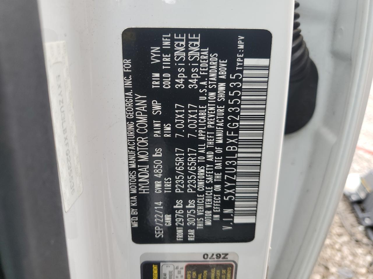 5XYZU3LBXFG235535 2015 Hyundai Santa Fe Sport