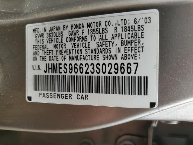 2003 Honda Civic Hybrid VIN: JHMES96623S029667 Lot: 50115714