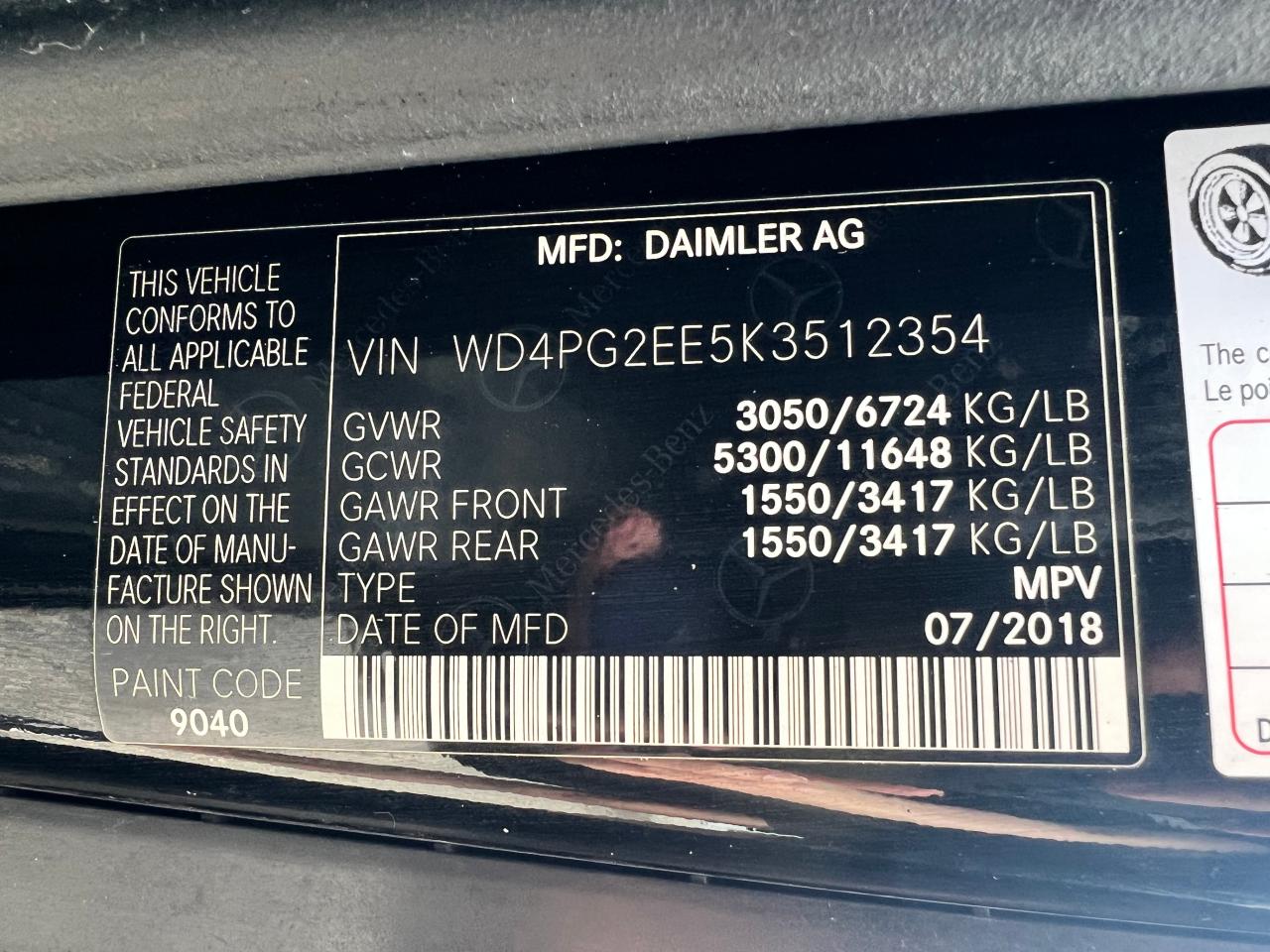 2019 Mercedes-Benz Metris vin: WD4PG2EE5K3512354