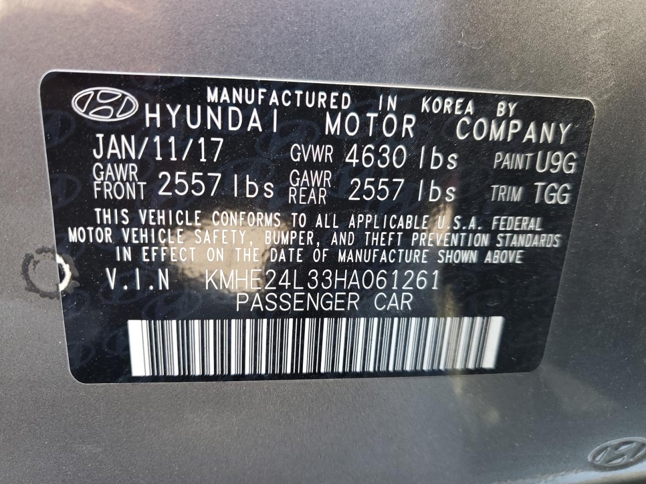 KMHE24L33HA061261 2017 Hyundai Sonata Hybrid