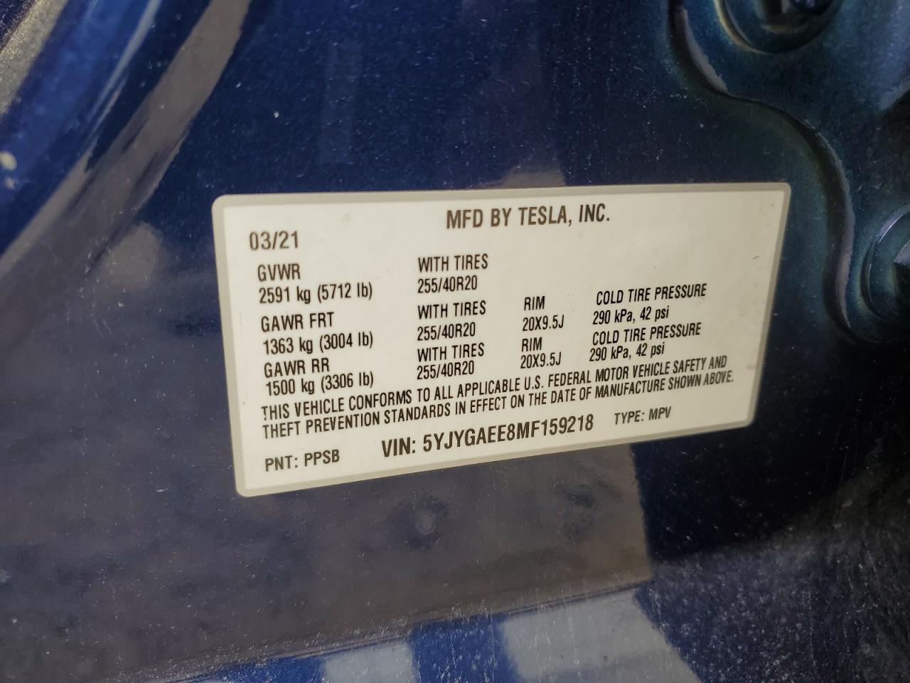 5YJYGAEE8MF159218 2021 Tesla Model Y